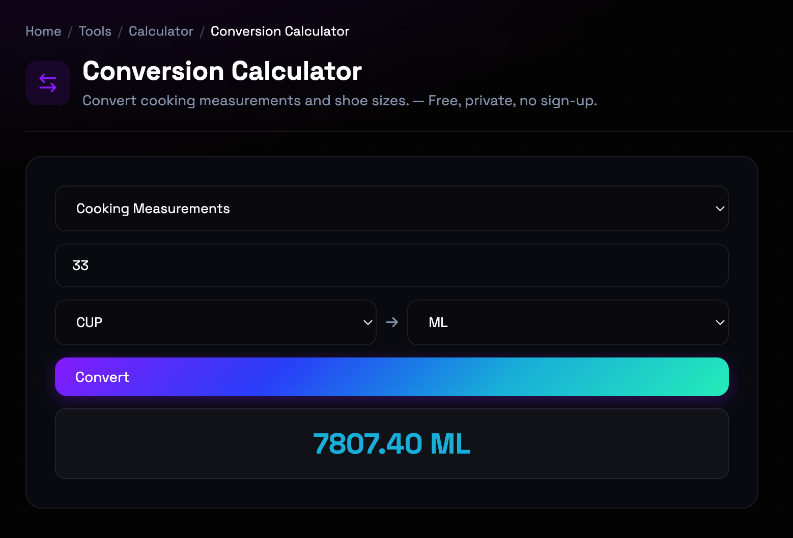 How to use Conversion Calculator online — free, fast, and private